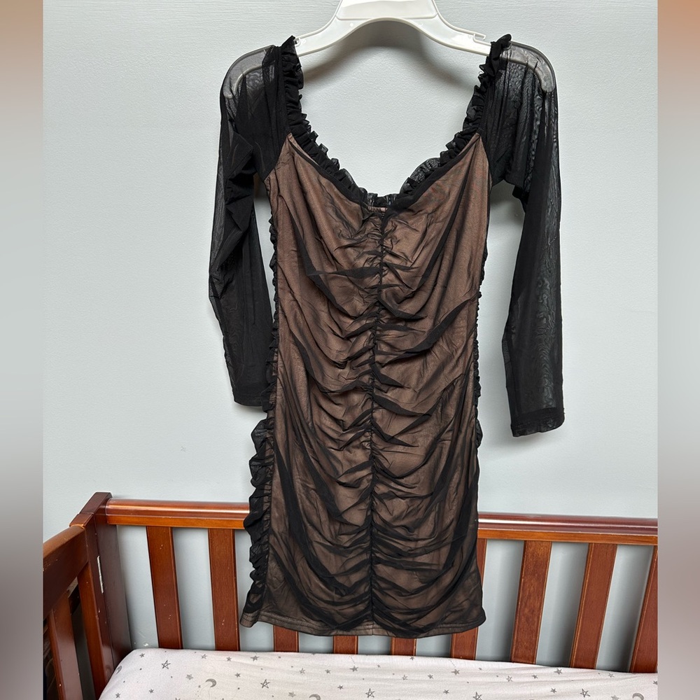 Black Sheer Ruched Dress - Picture 2 of 2